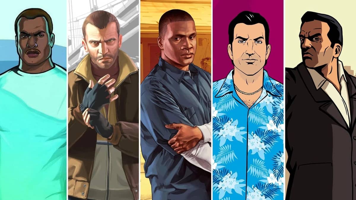 Wallpaper com os protagonistas da franquia GTA, da Rockstar Games.