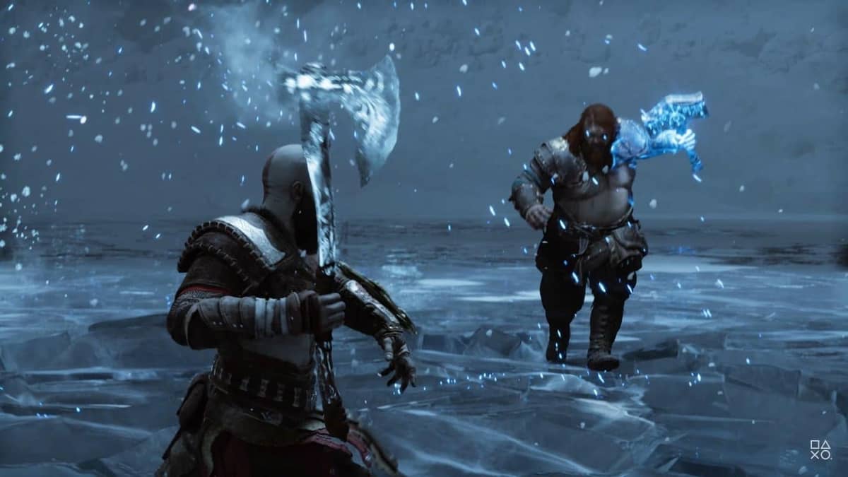 God of War Ragnarok apresenta batalha entre Kratos e Thor.