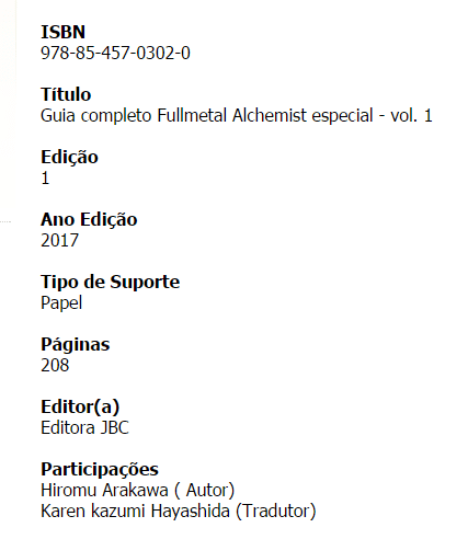 ISBN Fullmetal databook
