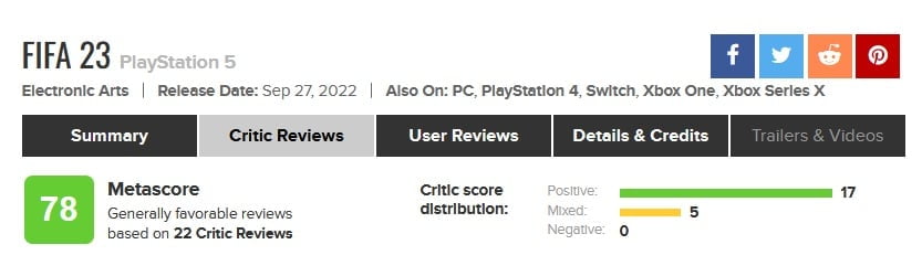 Metacritic notas FIFA 23
