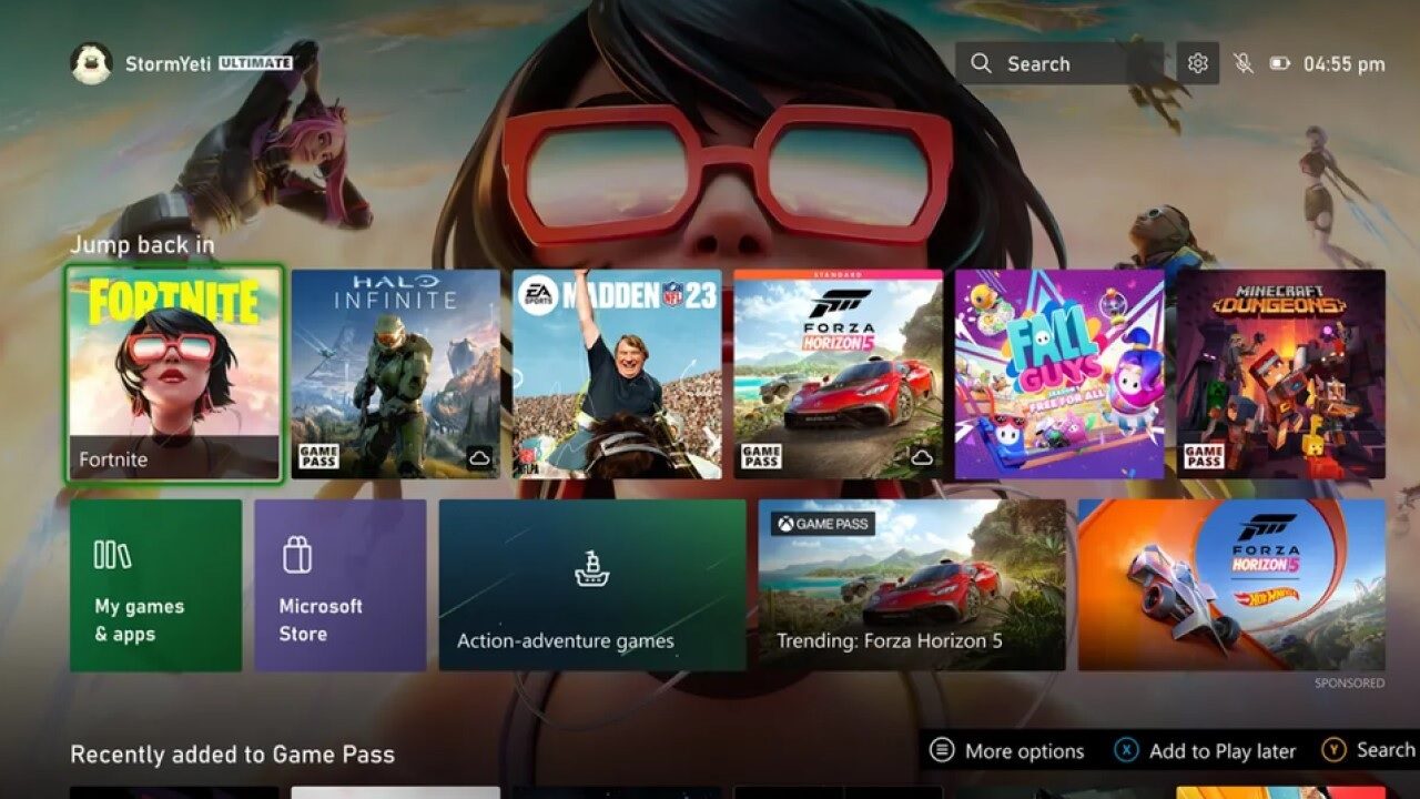 nova interface do Xbox