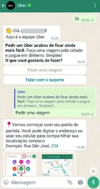 WhatsApp pedir Uber